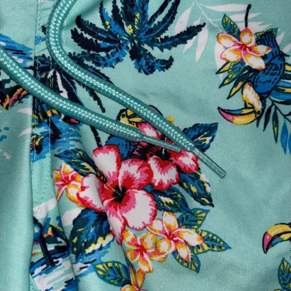 Men's Aqua Tropical Print Swim Trunks
